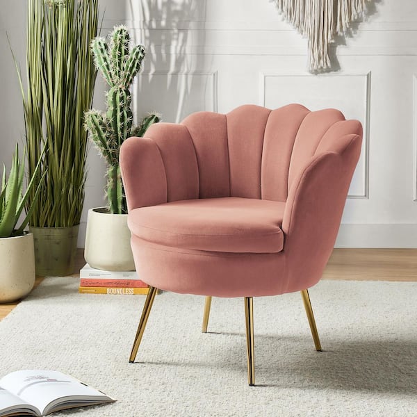 Fidelia Pink Velvet Barrel Chair with Tufted Back (Set of 1)