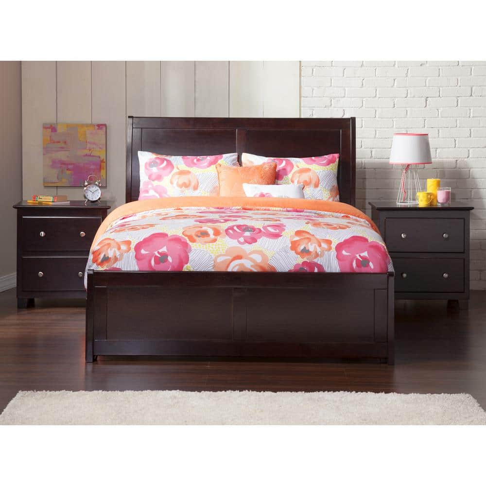 Espresso Full Size Wood Platform Bed with Sleigh Headboard