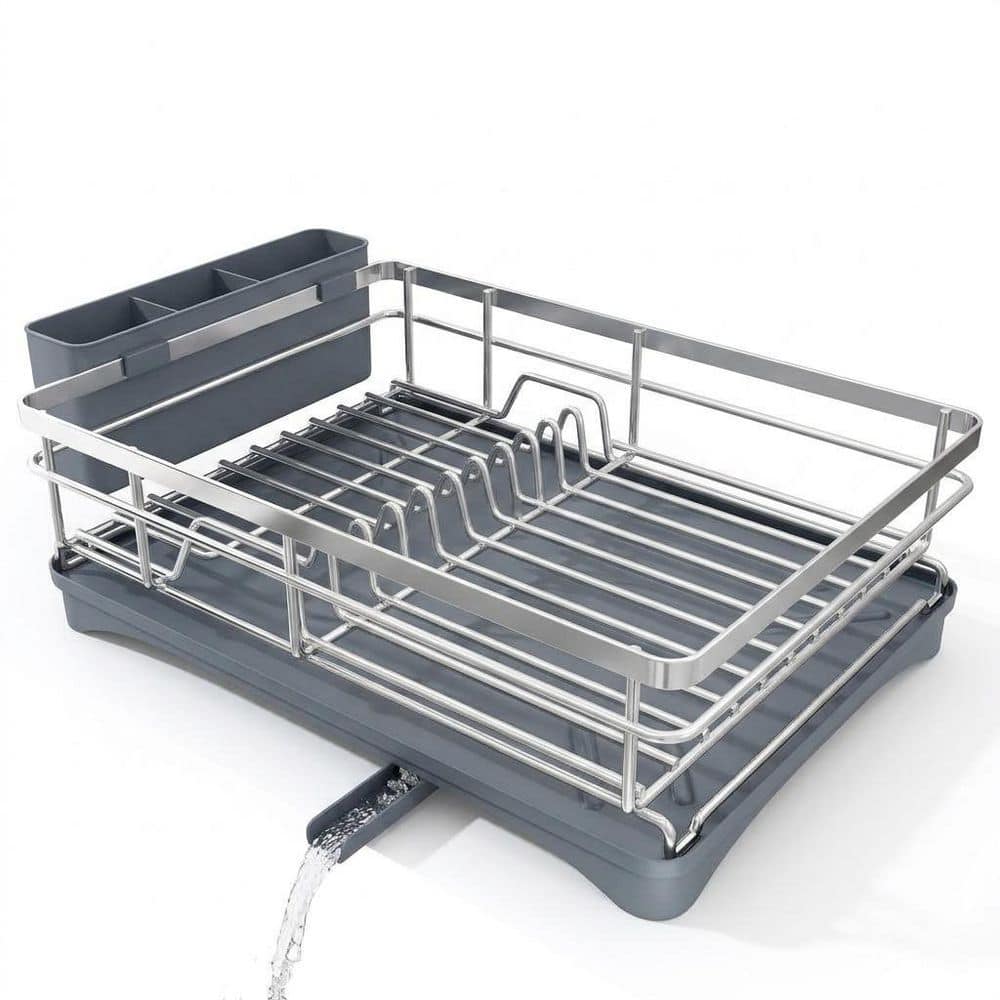 Stainless Steel Dish Drying Rack with Drainboard and Utensil Holder for Kitchen Counter, Silver price history on PriceWatchPro