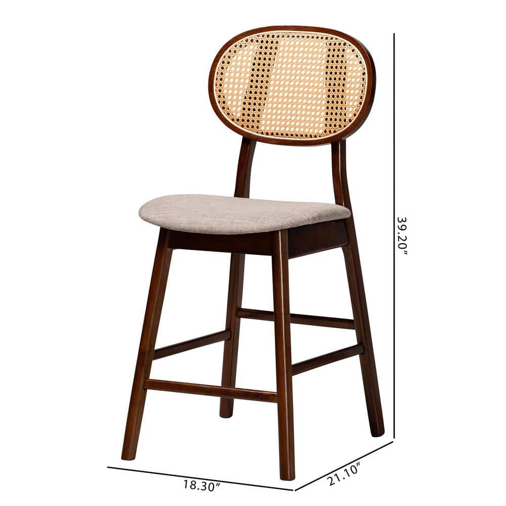 Grey Fabric and Walnut Brown Wood 2-Piece Counter Stool Set