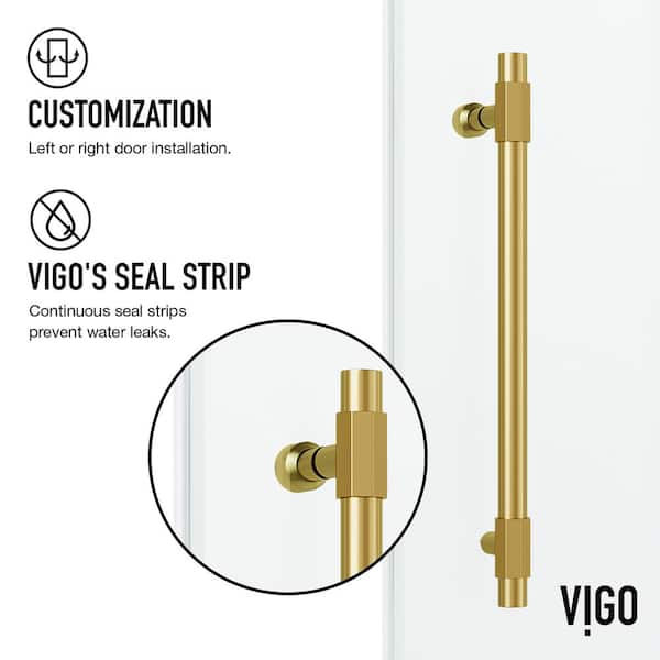 Elan Hart 68 to 72 in. W x 76 in. H Sliding Frameless Shower Door in Matte Brushed Gold with 3/8 in. (10mm) Clear Glass