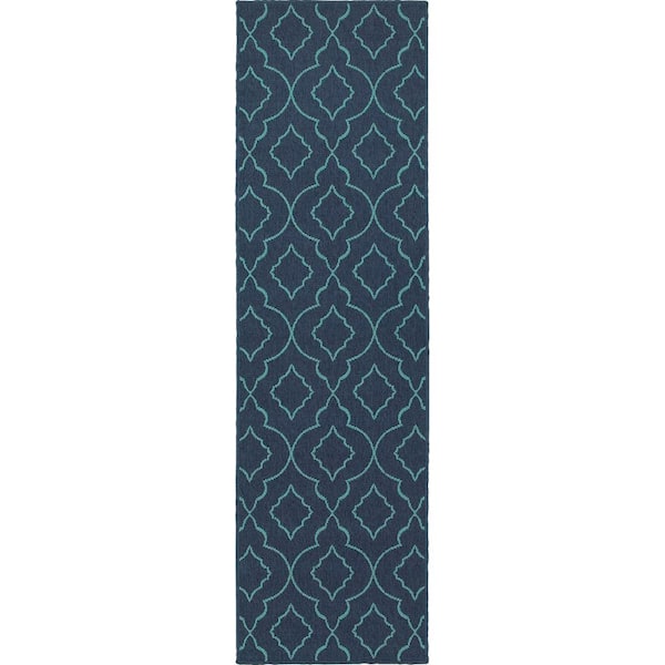 Phantom Navy 2 ft. x 8 ft. Indoor/Outdoor Patio Runner Rug