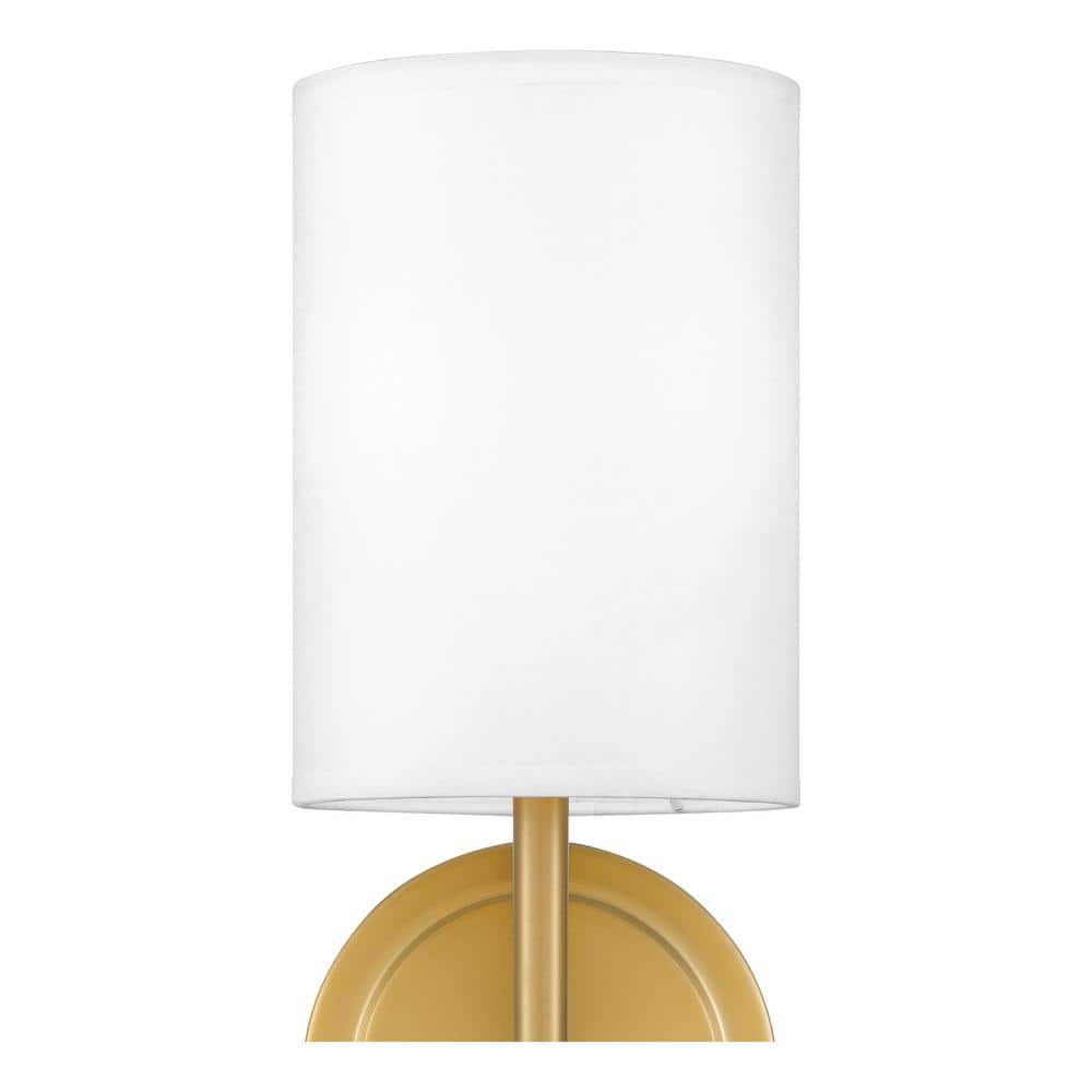 Dorsett Aged Brass Dimmable Wall Sconce with White Fabric Shade