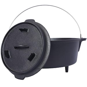 6 qt. Outdoor Cast Iron Dutch Oven, Camping Deep Pot with Skillet Lid, Leg Base for Camping, Fireplace, Cooking, Black