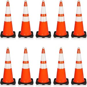 28 in. PVC Cone - 10-Pieces High Visibility Structurally Stable for Traffic, Parking, and Construction Safety (Orange)