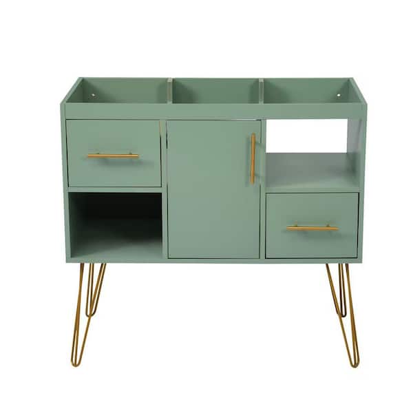 36 in. Bath Vanity Cabinet without Top in Green with Elegant Metal Legs