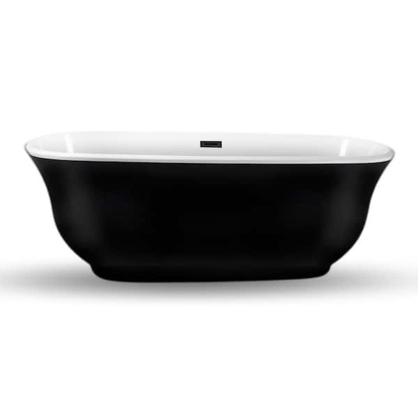 Streamline 67 in. Acrylic Flatbottom Non-Whirlpool Bathtub in Glossy Black with Matte Black Drain and Overflow Cover