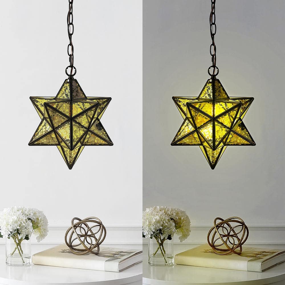 Stella 12" Moravian Star Oil Rubbed Bronze and Yellow Mercury Glass Pendant Light