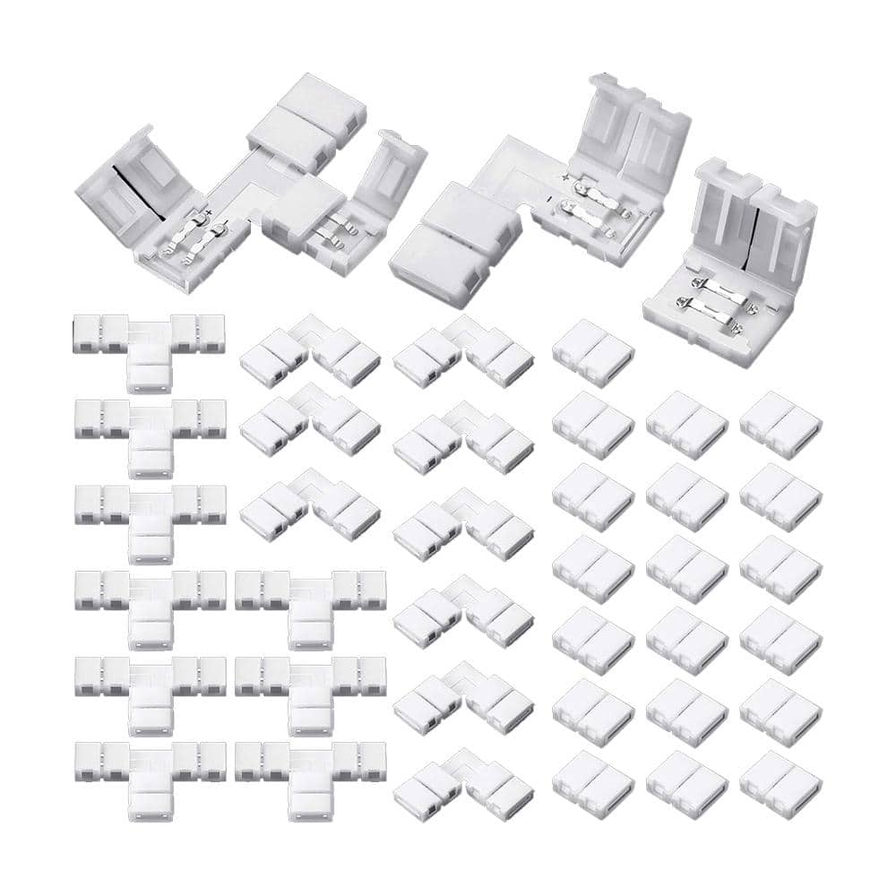 40-Piece 2-Pin LED Strip Connectors Kit with T and L Shape, Gapless Solderl