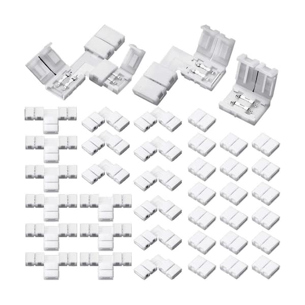 Ahfiwaso 40-Piece 2-Pin LED Strip Connectors Kit with T and L Shape, Gapless Solderless Adapters for 8mm LED Light Strips, White