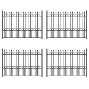 8 ft. x 5 ft. Black Steel London Style Security Fence Panels Steel Fence Kit 4-Panel Gate Fence