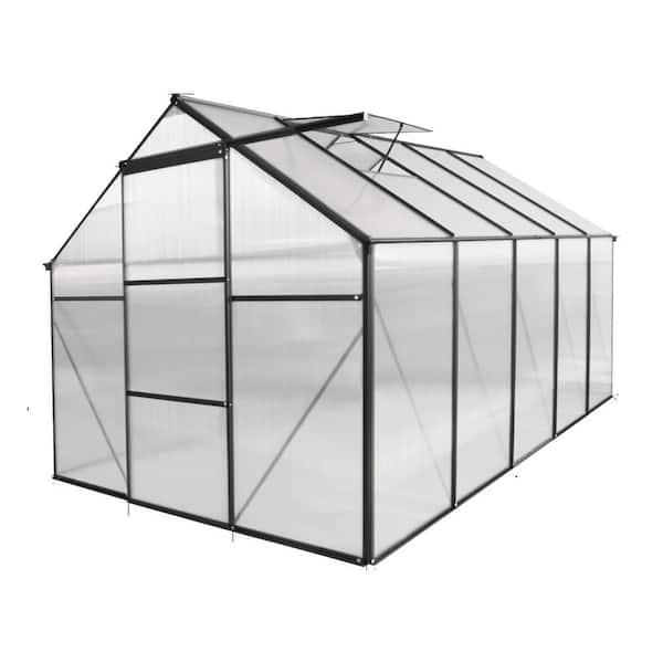 6 ft. D x 10 ft. W x 6 ft. H Polycarbonate Greenhouse Raised Base and Anchor Aluminum Heavy Duty Black/White