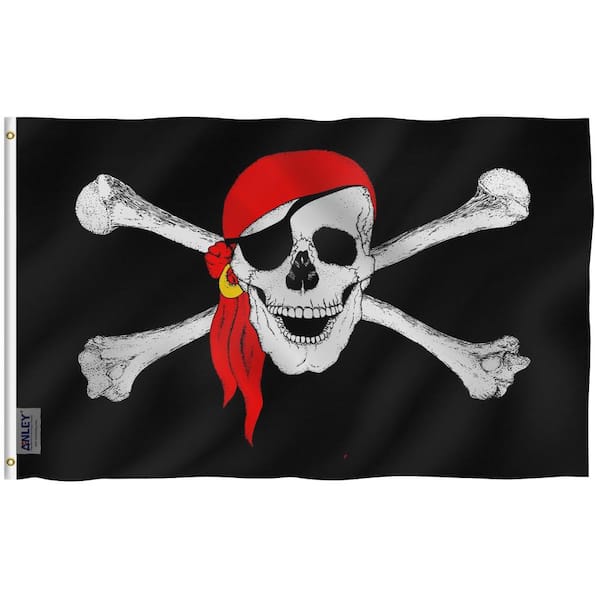 ANLEY 3 ft. x 5 ft. Polyester Jolly Roger Flag with Red Bandana 2-Sided Banner with Brass Grommets and Canvas Header