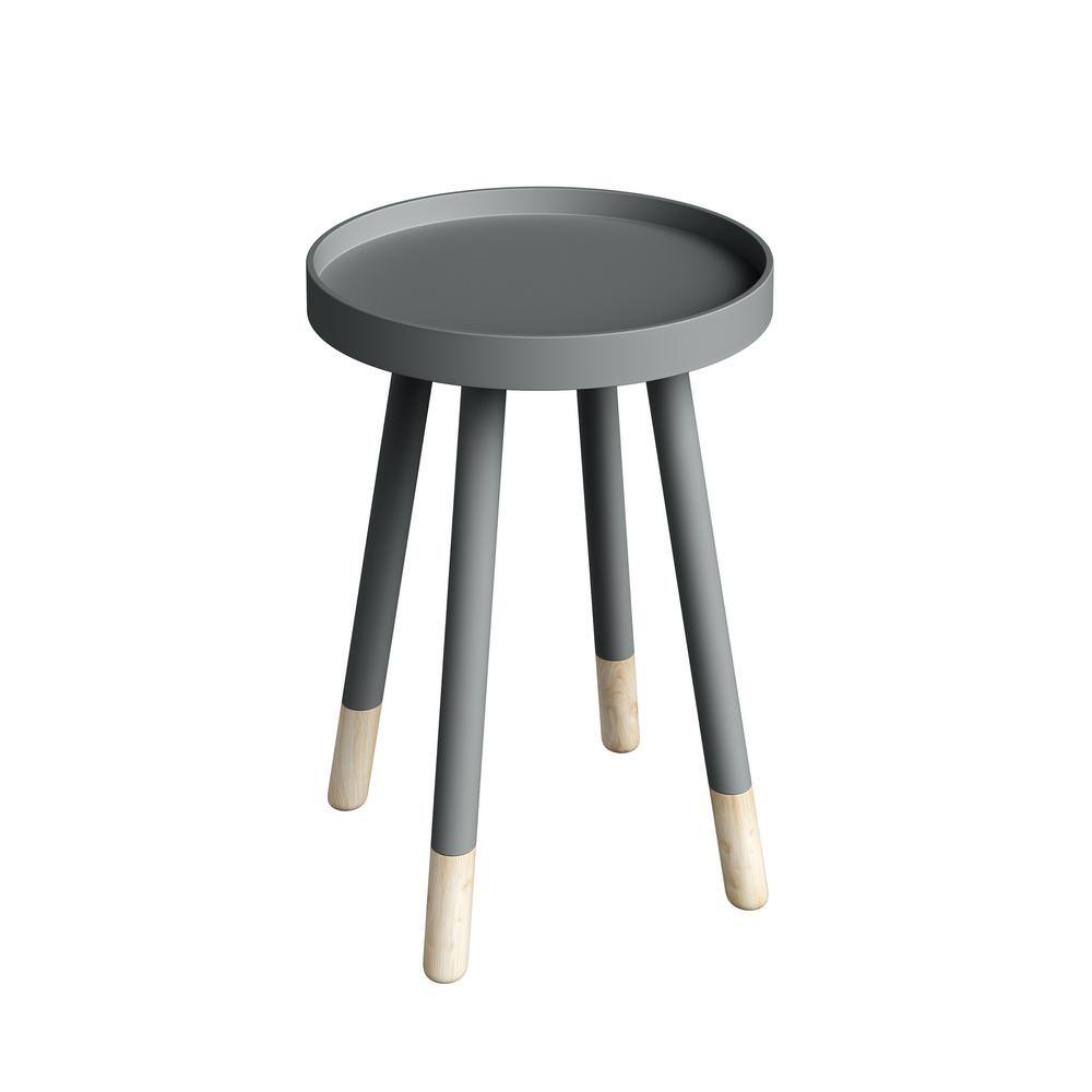 White Wooden Round Tray Top Color-Block Side Table - thumbnail 2