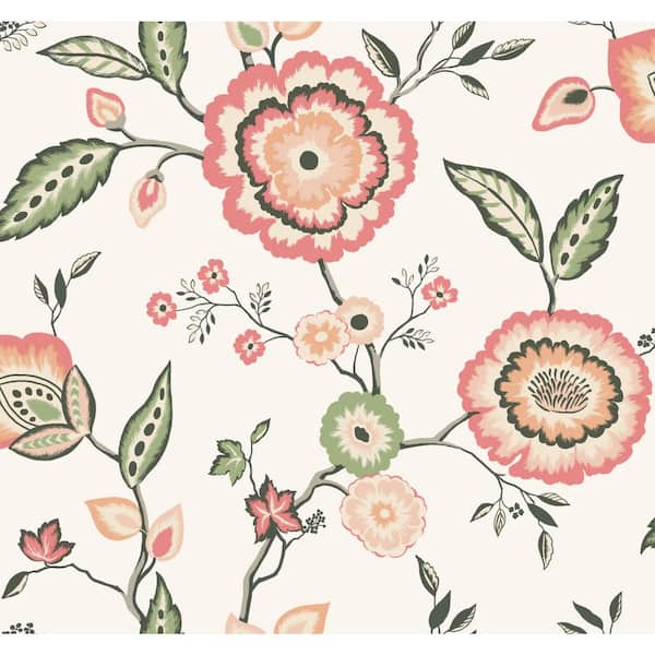 York Wallcoverings Dahlia Blooms Cotton/Coral Multi-Colored Matte Pre-pasted Paper Wallpaper 60.75 sq. ft