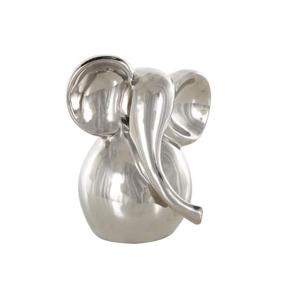 Litton Lane 9 in. x 10 in. Silver Ceramic Glossy Elephant Sculpture