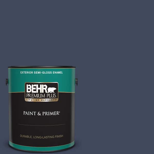 BEHR PREMIUM PLUS 1 gal. #S530-7 Dark Navy Semi-Gloss Enamel Exterior Paint & Primer