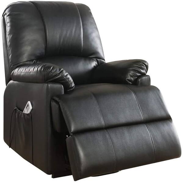 FUFU&GAGA Big and Tall Black Faux Leather Automatic Recliner Sofa Massage Chair with Wheels, Massage and Heat Function