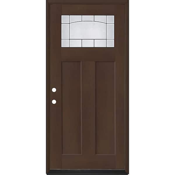 Regency 36 in. x 80 in. 1/4 TopL Empire Deco Glass RHIS Hickory Fiberglass Prehung Front Door with 6-9/16 Jamb