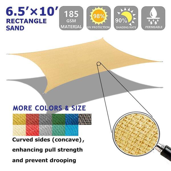 CCNTSW Rectangle Shade Sail 6.5 x 10 Feet 95% 200GSM UV Block Canopy Sun Shade Cloth for Outdoor Patio Lawn Garden Backyard Sand 