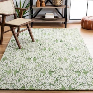 Blossom Green/Ivory Doormat 3 ft. x 5 ft. Floral Damask Geometric Area Rug