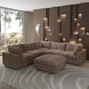 J&E Home Oversized 118.11 in. W Square Arm Rabbit Velvet Plush Modular Sofa in. Brown with Removable Ottoman JE-141BRZ+1