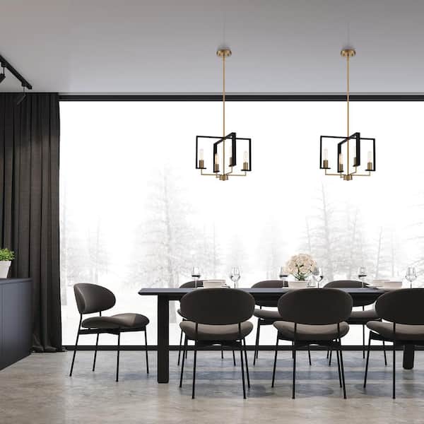 Designers Fountain Chicago PM 4-Light Old Satin Brass Transitional Rectangular Chandelier for Dining Areas with No Bulbs Included
