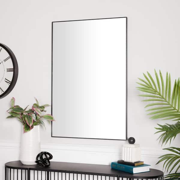 Litton Lane 36 in. x 24 in. Simplistic Rectangle Framed Black Wall Mirror with Thin Minimalistic Frame
