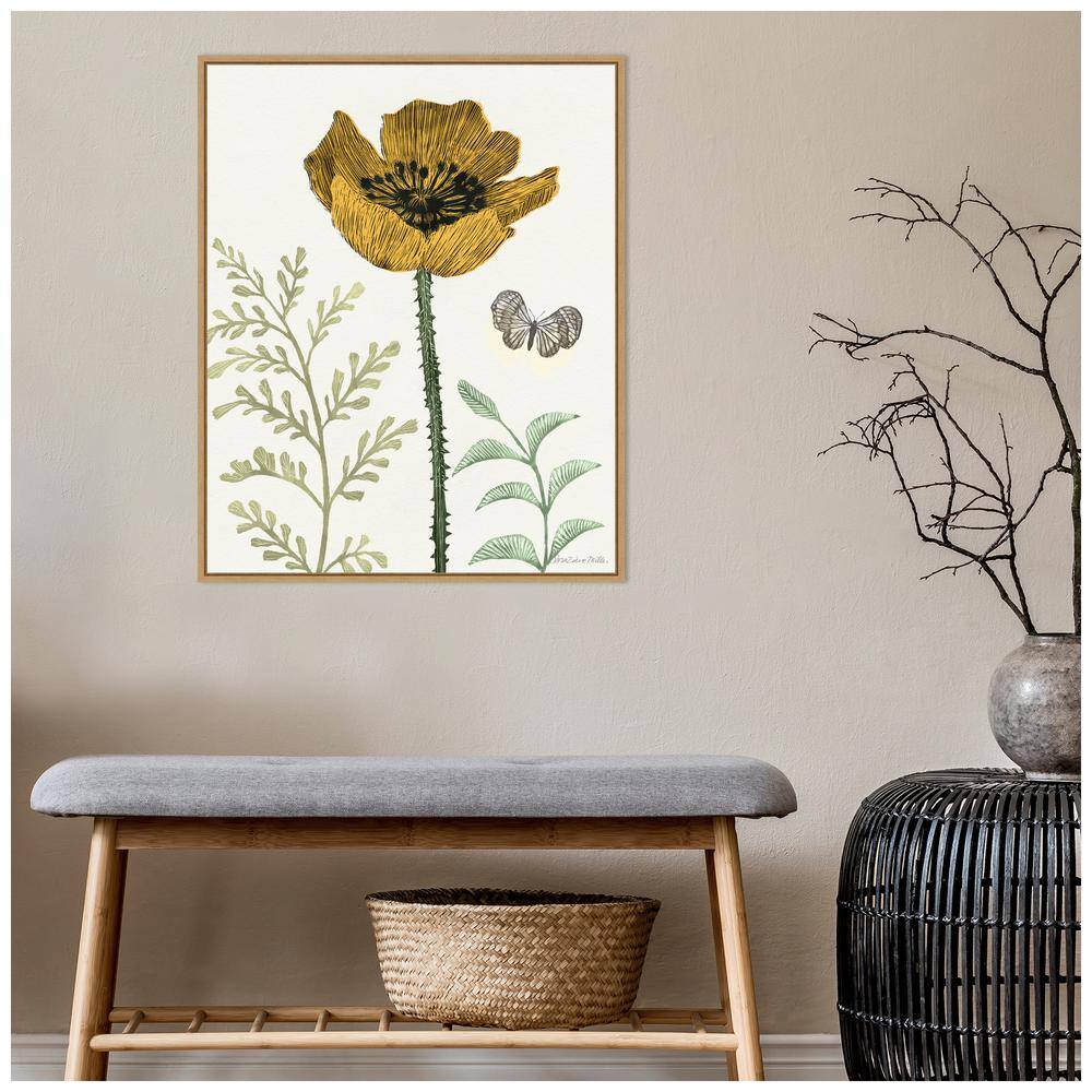 Springtime II Warm Botanical Canvas Wall Art with Light Brown Frame