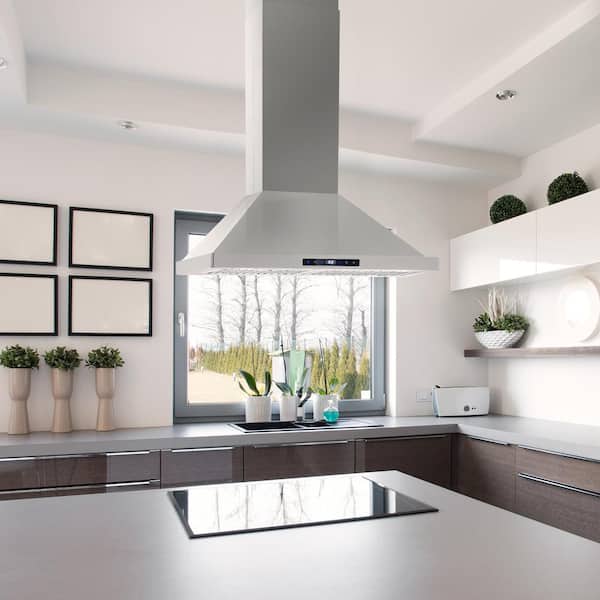 30 in. Lumin Collection 380 CFM Ducted Island Range Hood, Soft Touch Controls, LED Lights, Stainless Steel