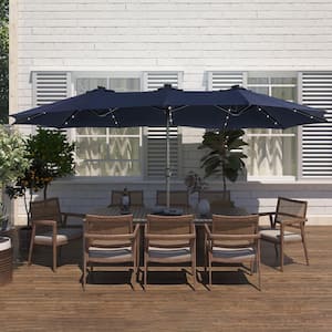 15 ft. Steel Patio Double-Side Market Umbrella with Base and 15 ft. Steel Patio Double-Side Market Umbrella with Base and