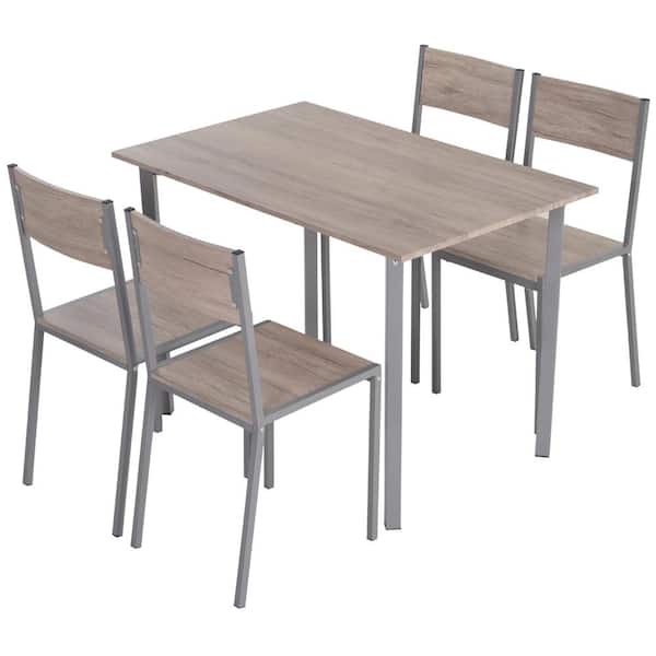 HOMCOM Brown Wooden Modern Dining Chair and Table Set (Set of 5)
