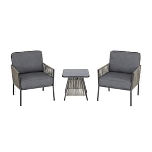 Tolston 3-Piece Wicker Outdoor Patio Chat Set with Charcoal Cushions