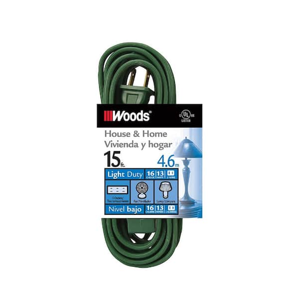 Woods 15 ft. 16/2 SPT-2 Multi-Outlet (3) Indoor Light-Duty Extension Cord with Safety Covered Cube Power Tap