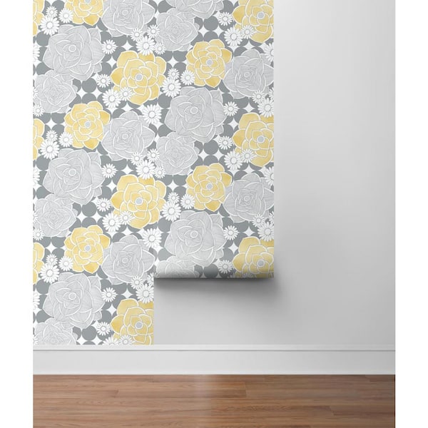 NextWall Retro Yellow And Gray Floral Vinyl Peel  Stick Wallpaper Roll  Covers 3075 Sq Ft NW35203  The Home Depot