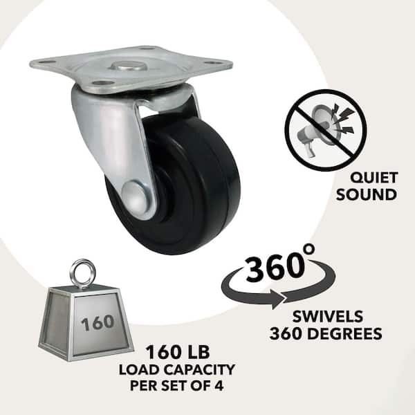 1 1/2 in. Black Soft Rubber and Steel Swivel Plate Casters with 40 lbs. Load Rating 4 Pack