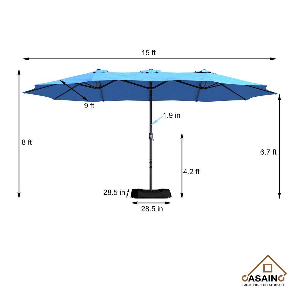 Turquoise Steel Double-Sided Market Umbrella with Stand, 15ft
