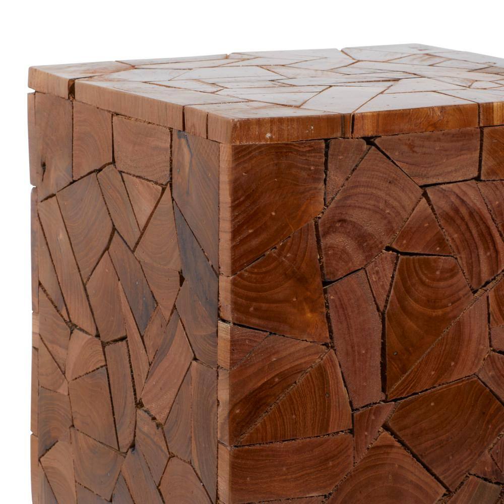 Handmade Teak Wood Mosaic Accent Table 12" Square in Brown