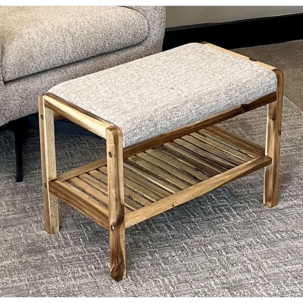 Acacia Natural 23.75 in. Padded Bedroom Bench with Shelf