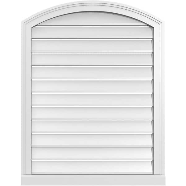 Ekena Millwork 28 in. x 34 in. Arch Top Surface Mount PVC Gable Vent: Decorative with Brickmould Sill Frame