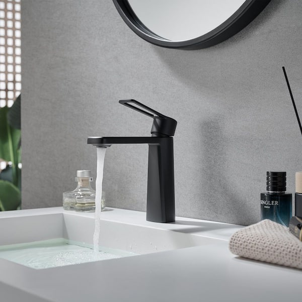 Paula Single Hole Single Handle Mid Arc Bathroom Faucet in Matte Black (1-Pack)