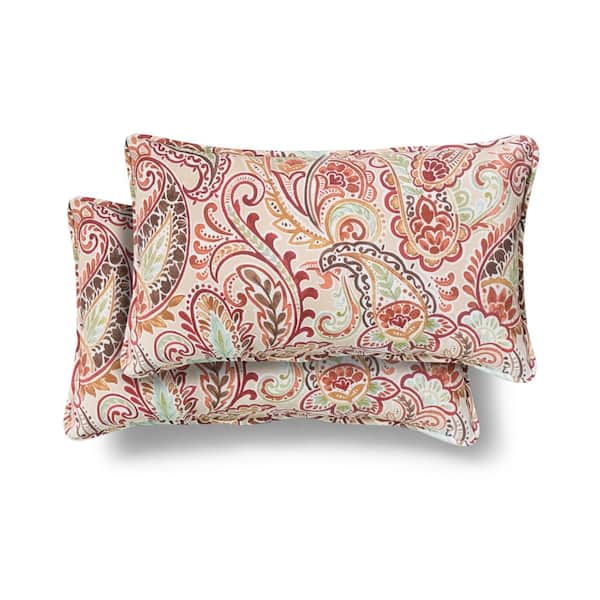 Unbranded Hampton Bay 20 in. x 12 in. Chili Paisley Outdoor Lumbar Pillow (2 Pack)