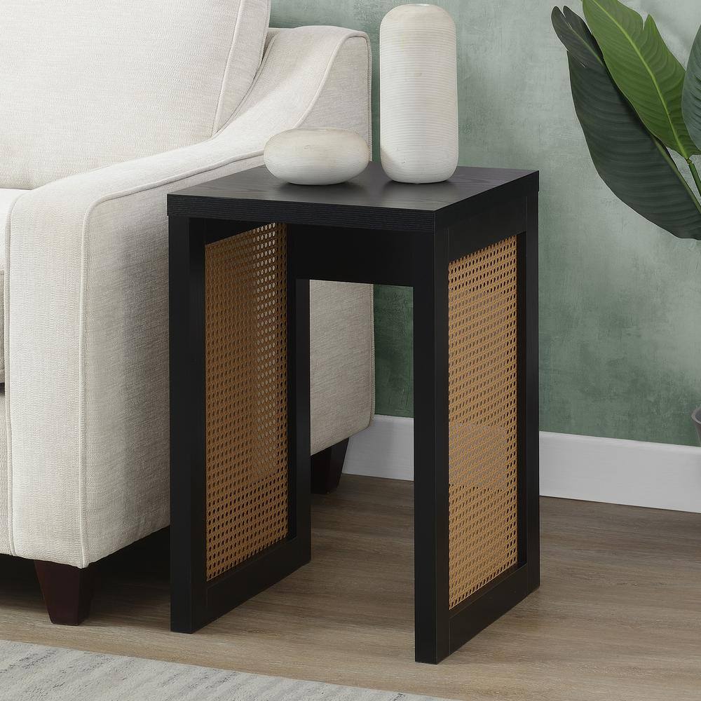 Black and Beige Rattan Weave Square End Table