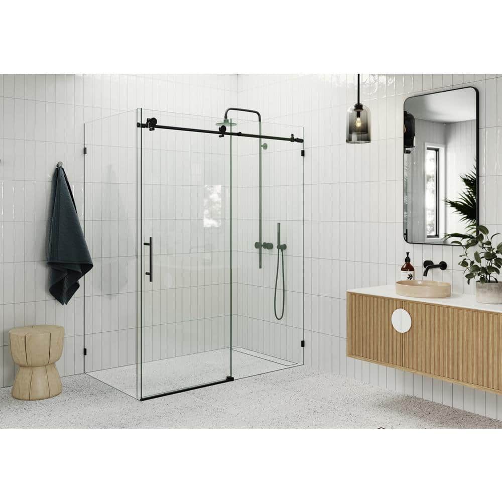 Nova Matte Black Frameless Sliding Glass Shower Enclosure