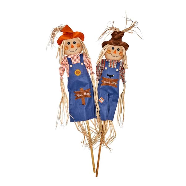 Unbranded 60 in. Whooos There Scarecrow on Pole (Set of 2)