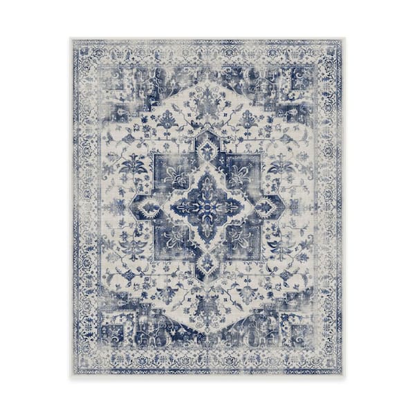 Machine Washable Rug with Standard Pad - Kira Delft Blue 8 ft. x 10 ft.