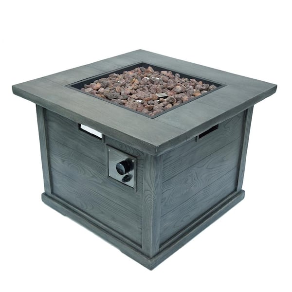 Noble House Ricardo 32 in. x 24 in. Square MGO Propane Fire Pit in Grey with Wood Pattern