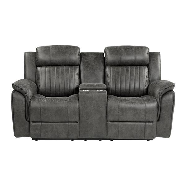 Morelia 74 in. W Brownish Gray Microfiber Double Reclining Loveseat