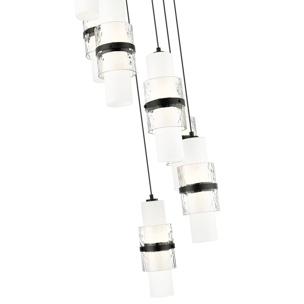 Matte Black Spiral 7-Light Chandelier with Glass Shades