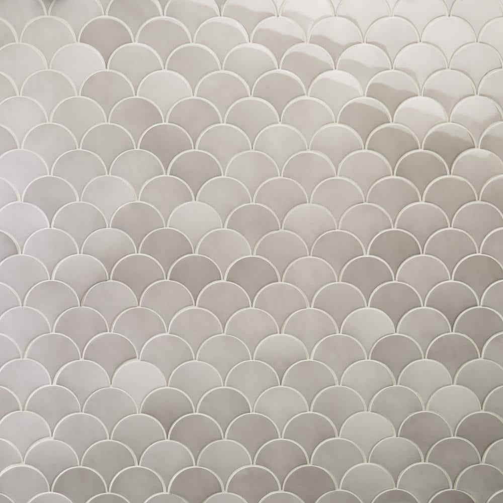 Tidewater Gray Polished Ceramic Fish Scale Wall Tile